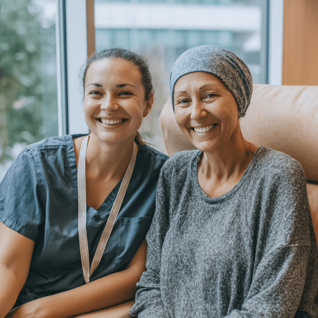 Cancer patient and nurse